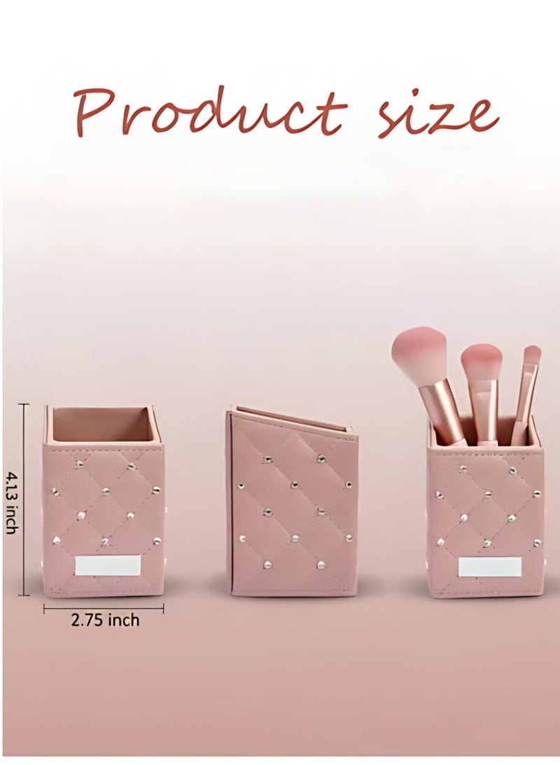 حامل فرش المكياج كوب فرش كريستال أسود PU حقيبة تخزين فرش المكياج للنساء (ذهب وردي) - view 4